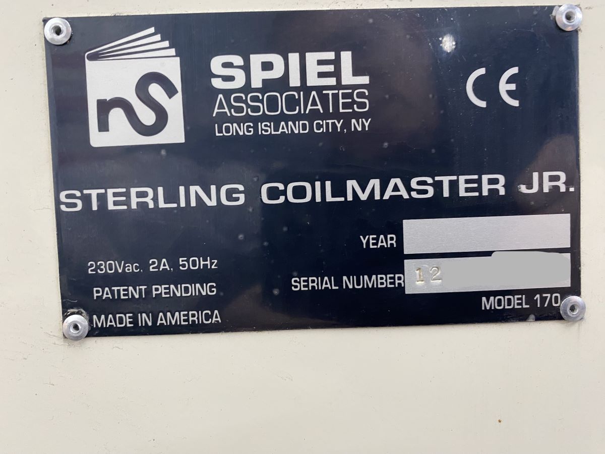 Spiel Sterling Coilmaster Jr. Tabletop Model 170, Automatic Plastic Coil Binder / Binding Machine (Used) Item # UE-053023A