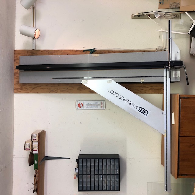 Equipment Lot: C&H Advantage G60 60″ Wall Mounted Multi-Material Cutter, C&H Advantage M48 48″ Straight Line Multi Material Cutter, VacuSeal 4366 Cold Vacuum Press, & C&H 789A Circle/Oval Cutter (Used) Item # UE-061923A