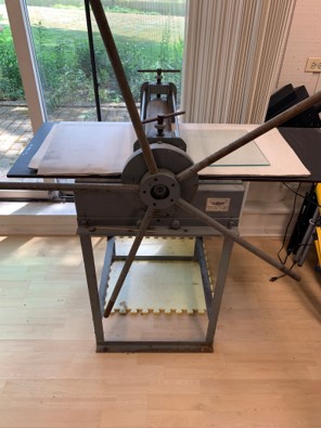 Picture Framing Equipment Lot: Vacuseal 3444H Vacuum Heat Press, ITW AMP Mitre Mite VN 2+1 Joiner, Morso Chopper with Measuring Table & Stop, Fletcher 3000 60″ Multi Material Cutter, Fletcher 2100 60″ Mat Cutter, & Sturges Etching Press CP/4 (Used) Item # UE-071723A
