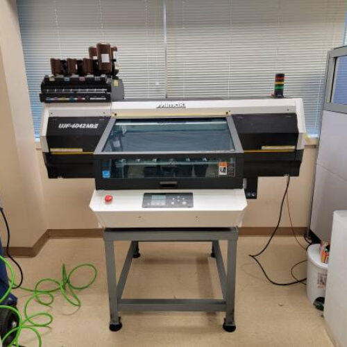 Equipment Lot: Mimaki UJF-6042 MkII Flatbed Printer & Ultrasonic Welder (Used) Item # UE-080823C