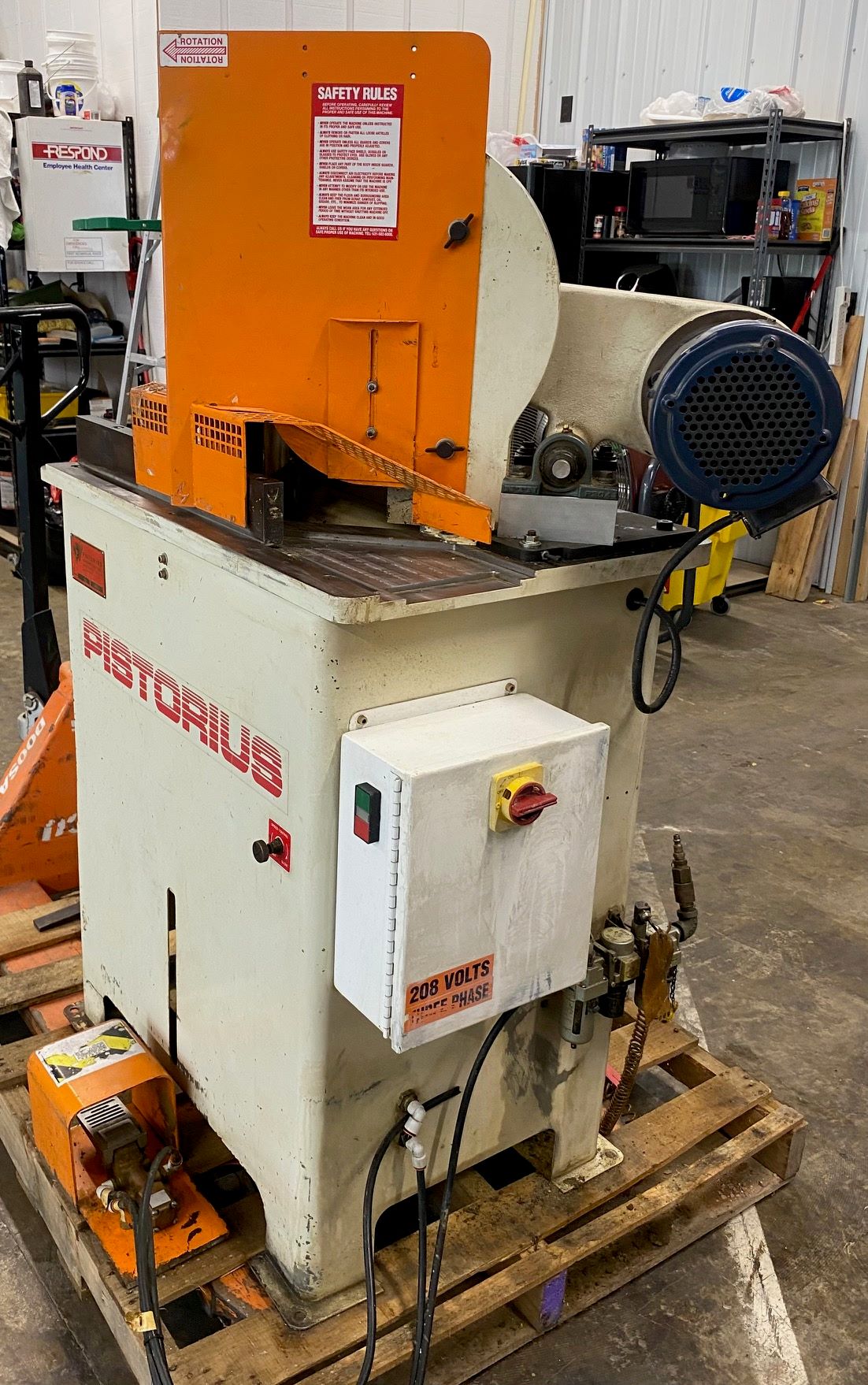 Equipment Lot: Pistorius EMN-14/EMN14 14″ Double Miter Saw, ITW AMP VN4MP Programmable Frame Joiner, Fletcher 3000 Multi Material Cutter (Used) Item # UE-083123C