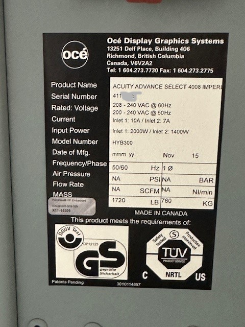 Equipment Lot: Fuji Acuity Select Digital Flatbed Printer (Used) Item # UE-010224C