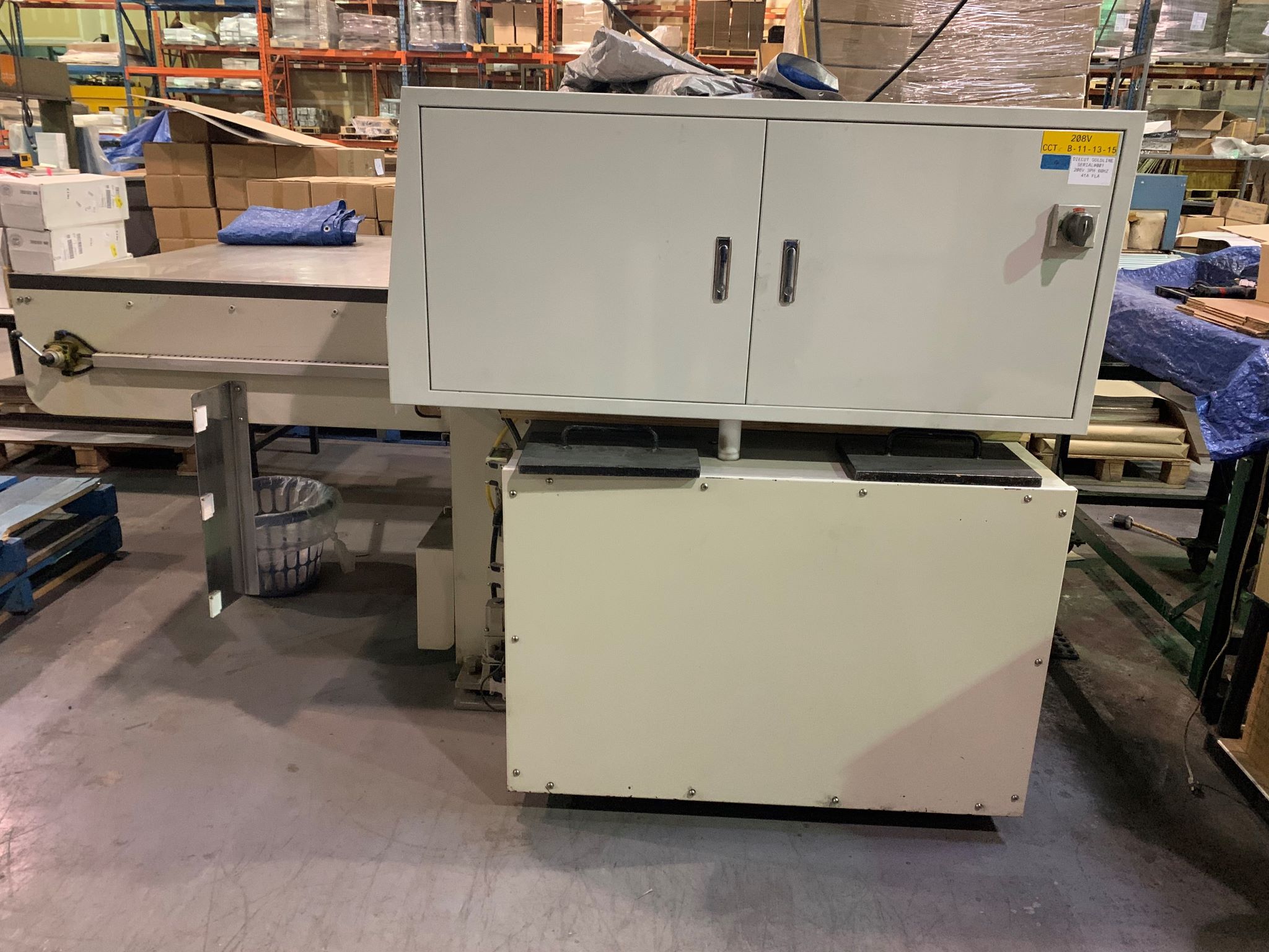 Equipment Lot: Diecut Goldline 1300 Platen Die Cutter, Shenzhen Kinsda Packaging Machinery Roll Stand, & Beck 55″ Sheeter (Used) Item # UE-020124A