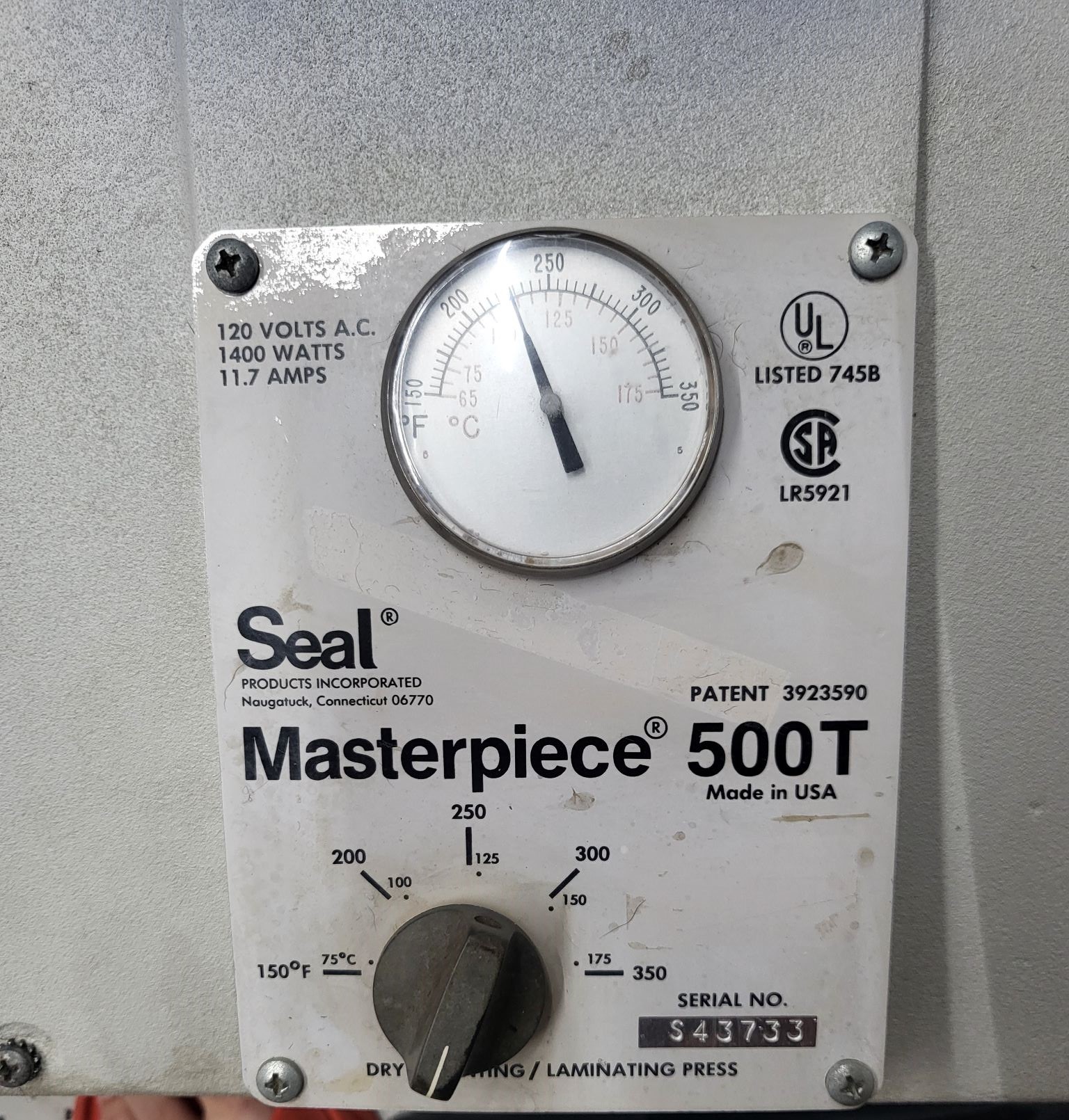 Seal Masterpiece 500T Mechanical Dry Mount Press (Used) Item # UE-051024A