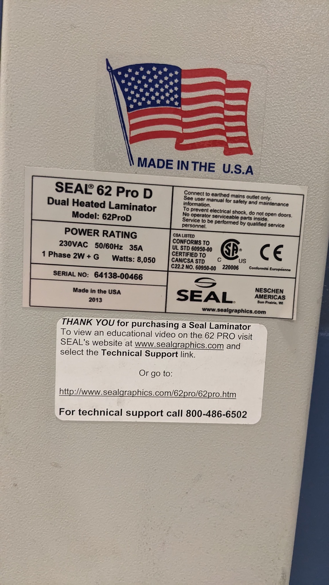 Seal 62 Pro D Laminator (Used) Item # UE-061324B