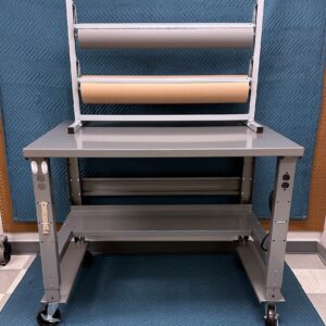 Industrial Table - 48" x 36" Adjustable Height w/ Double Decker Paper Cutter, and Tech Cart (Used) Item # 062024-A