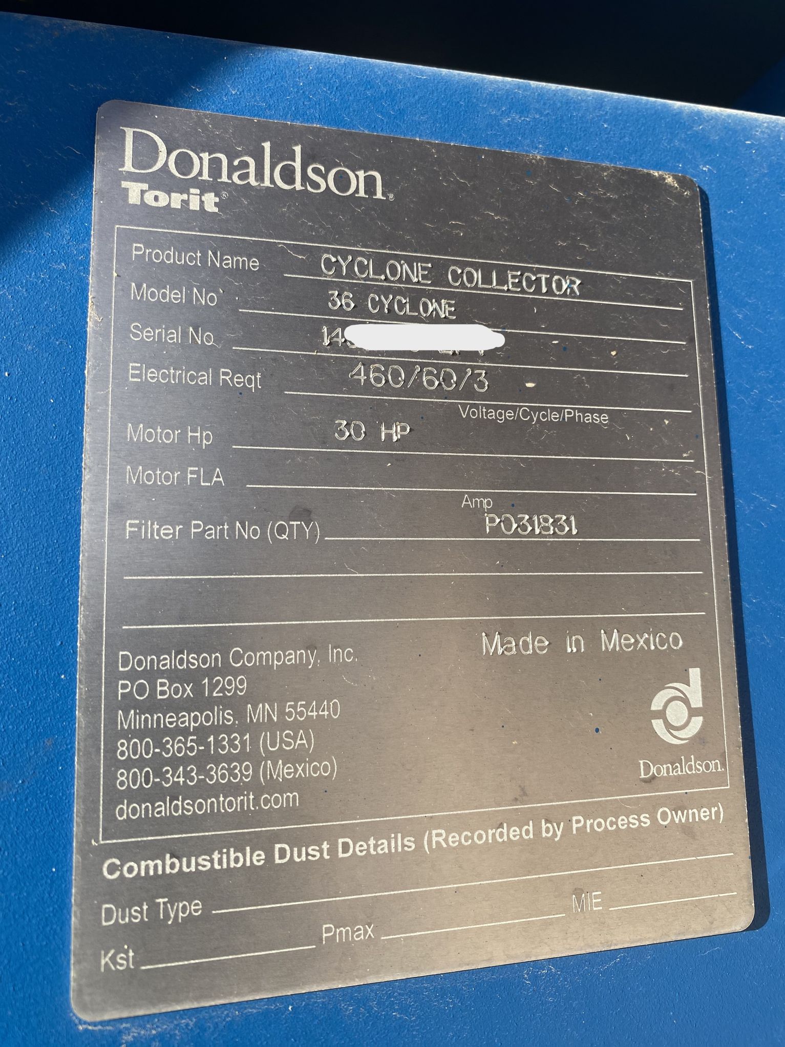 Donaldson Torit Model 36-30 CYC Cyclone Dust Collector (Used) Item # UE-111324C