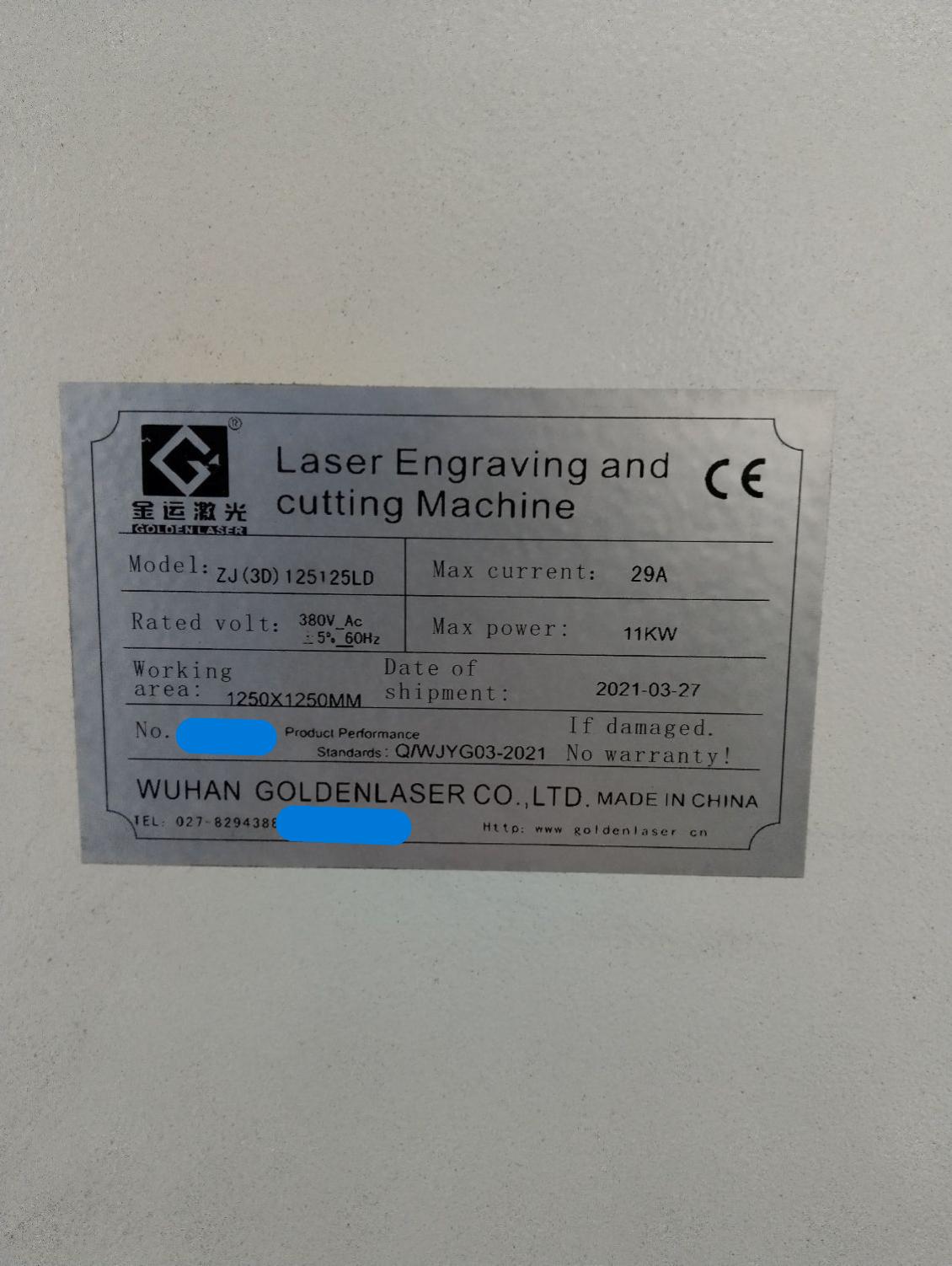 Golden Laser ZJ(3D)-125125LD Laser Engraving Machine for Jeans (Used) Item # UE-121924A