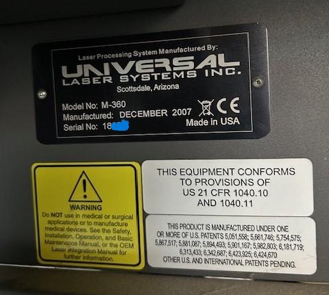 Universal Laser Systems ULS M-360 50 Watt CO2 Laser Engraver / Cutter (Used) Item # UE-122024B