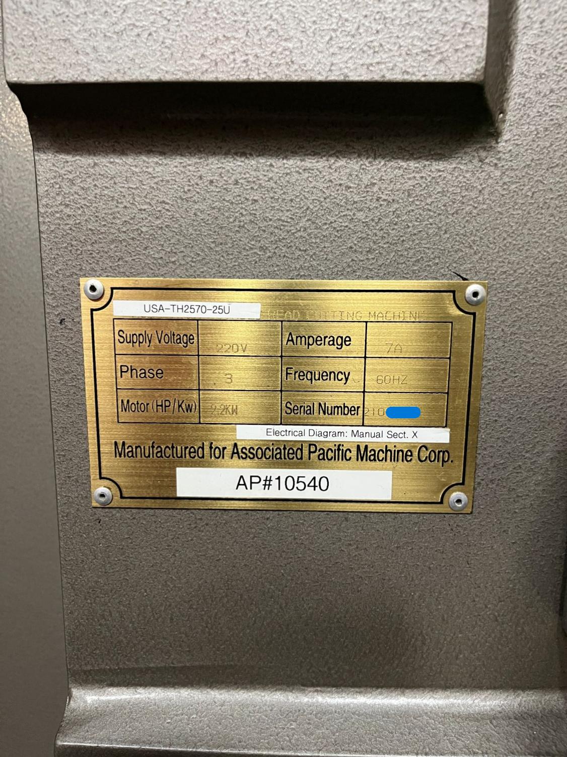 APMC Travelling Head 25 Ton Die Cutting Press (Used) Item # UE-123124C