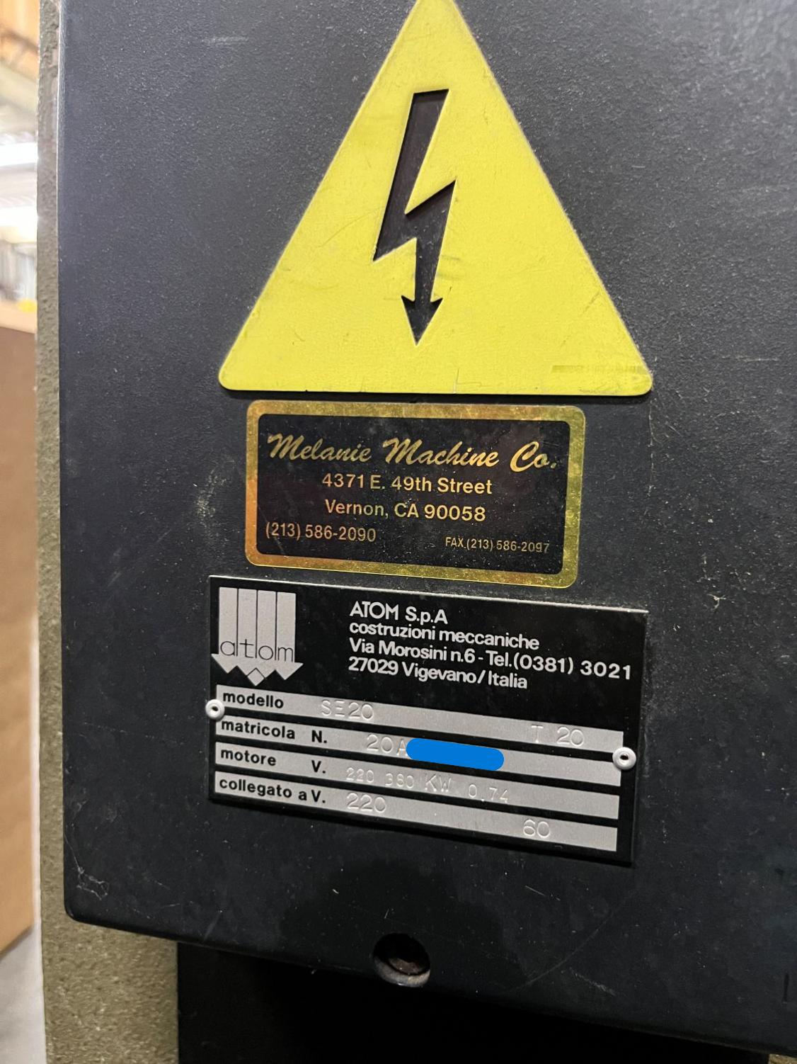 ATOM SE20 20T Clicker / Swing Arm Cutting Press (Used) Item # UE-123124D