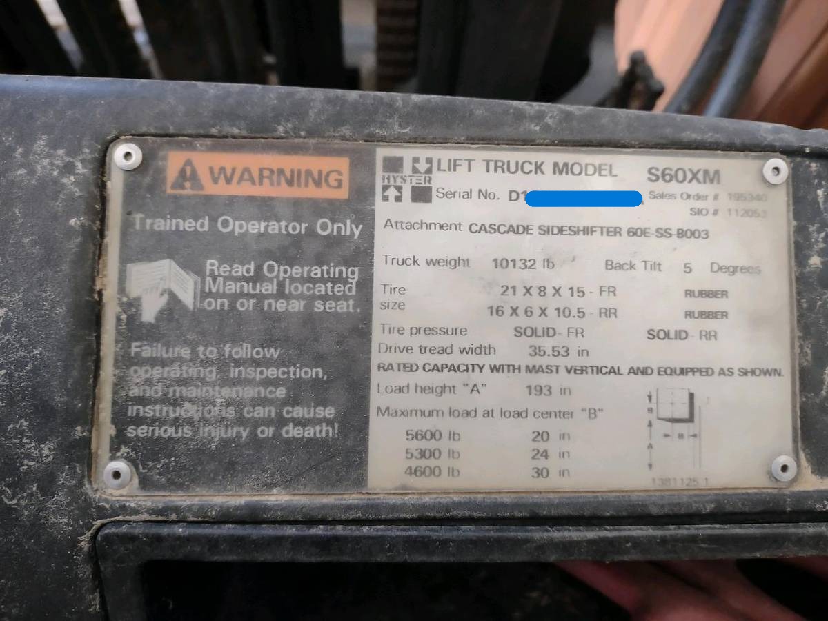 Hyster Lift Truck / Forklift Model S60XM (Used) Item # UE-012325C