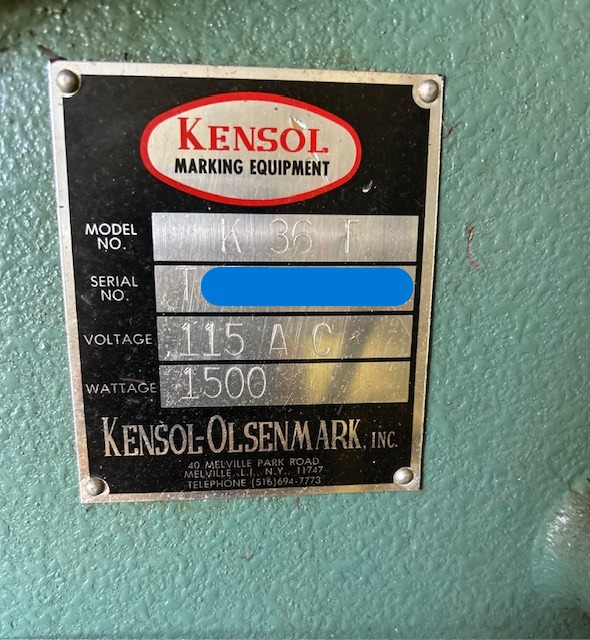 Kensol K 36 T 3 Ton Air-Operated Roll Leaf Stamping Press (Used) Item # UE-031725B