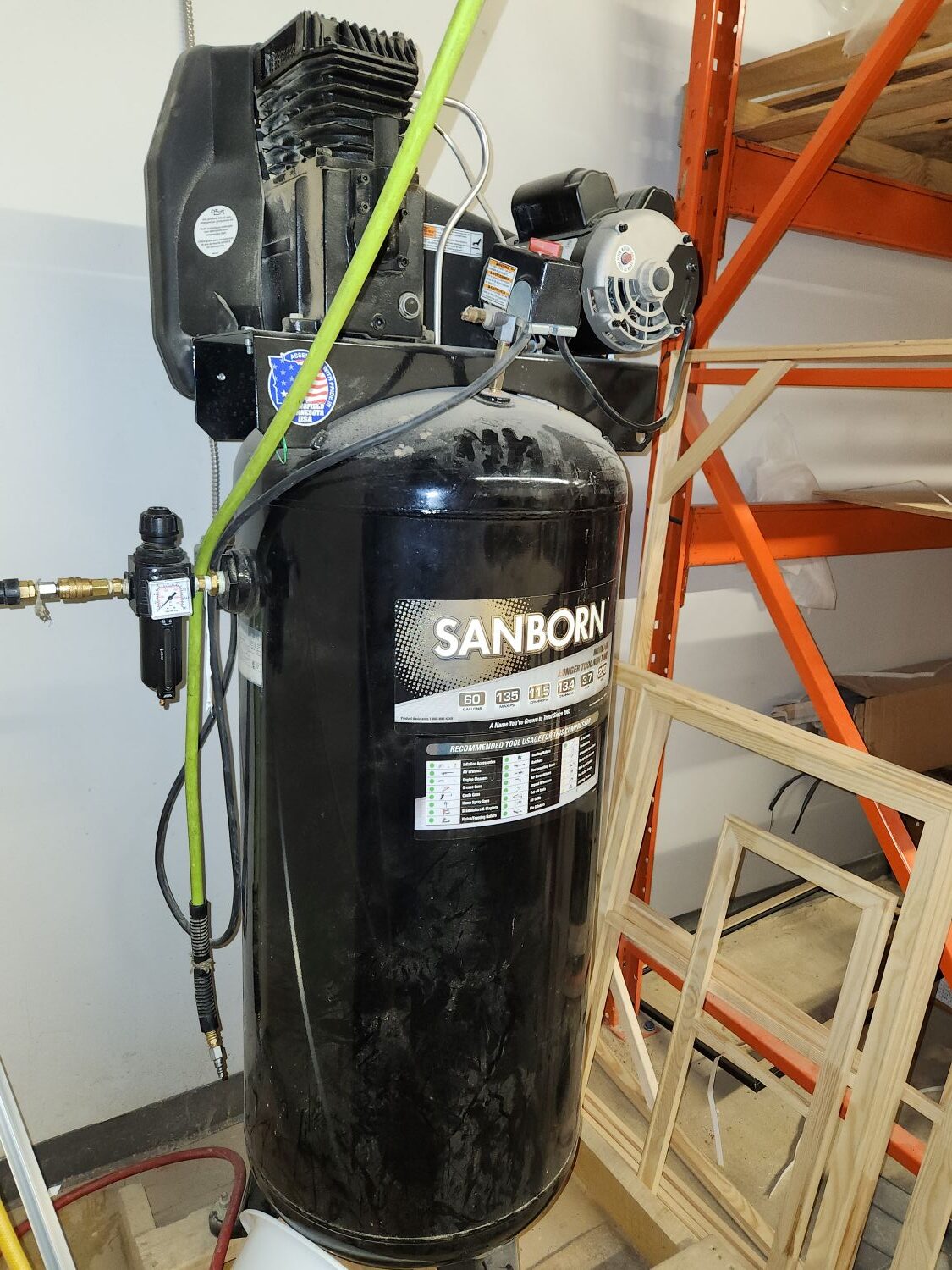 Sanborn 60 Gallon Oil Lubricated Belt-Drive Air Compressor (Used) Item # UE-040725E