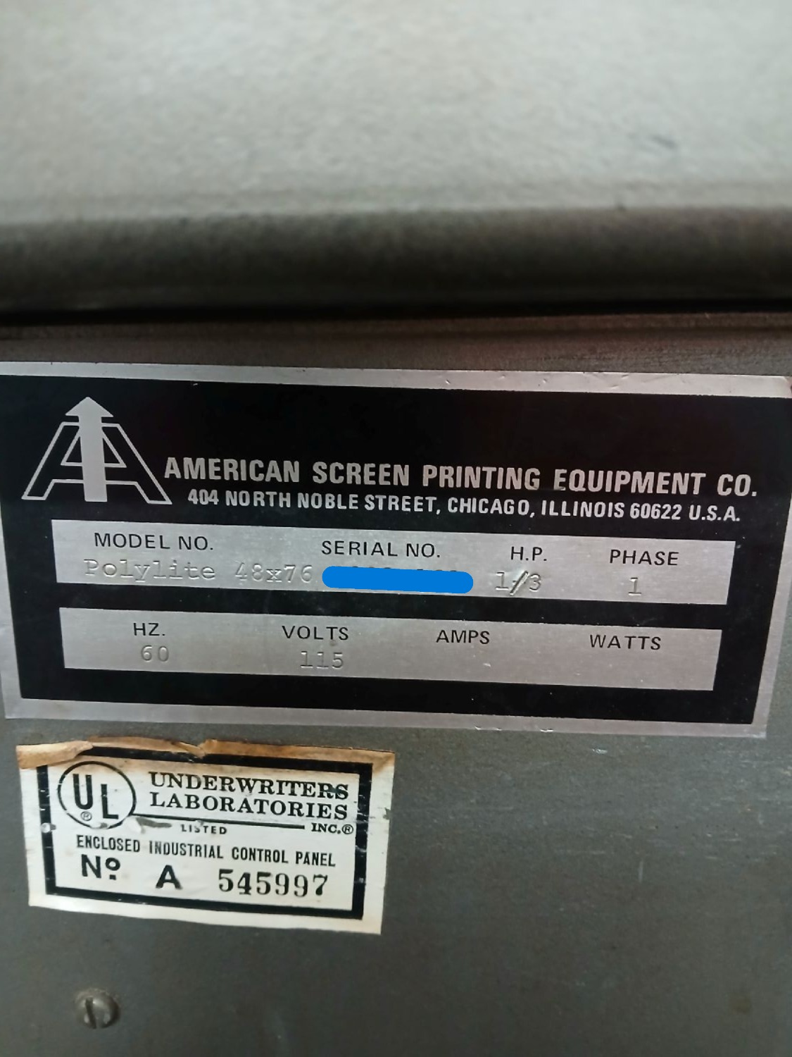 American Polylite 48X76 Direct Contact Photo-Screen Exposing Unit (Used) Item # UE-042625A