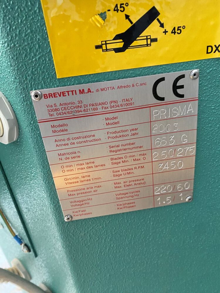 Brevetti Prisma CE Double Miter Saw (Used) Item # UE-062725E
