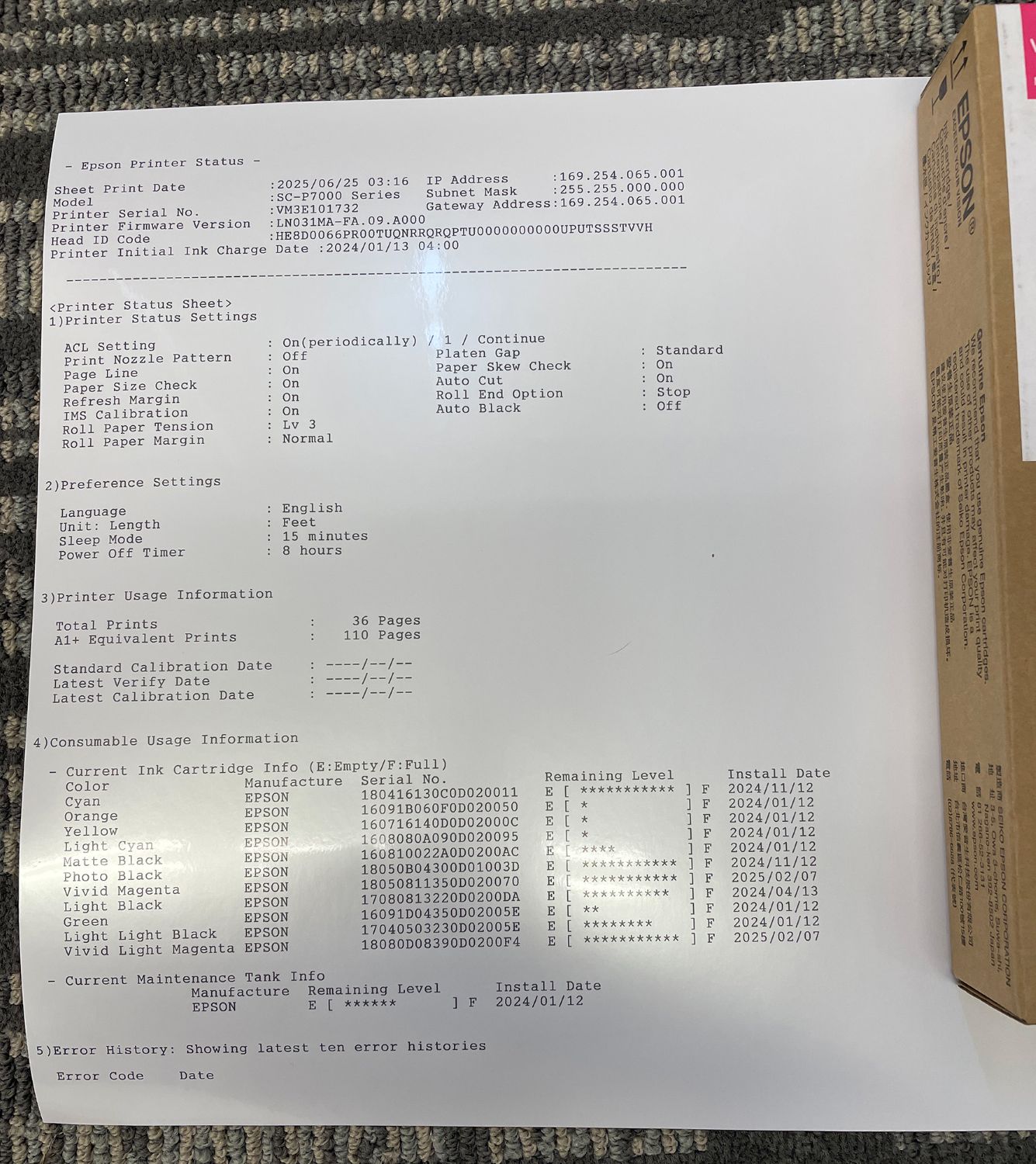 Epson SureColor P7000 24″ Commercial Edition Printer (Used) Item # UE-071825C