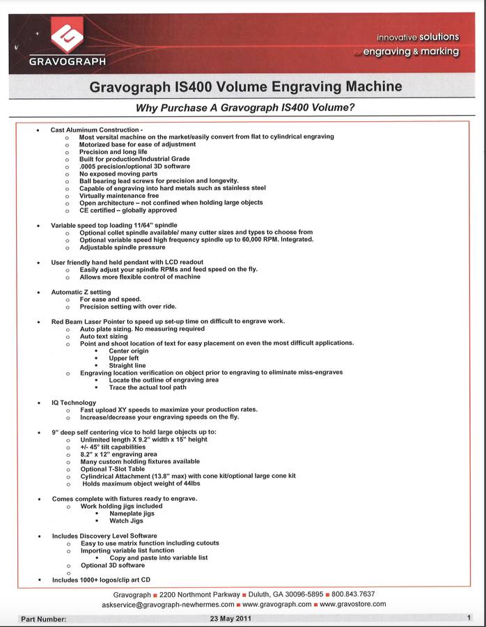 Gravotech / Gravograph IS400 Volume Engraver (Used) Item # UE-072825H