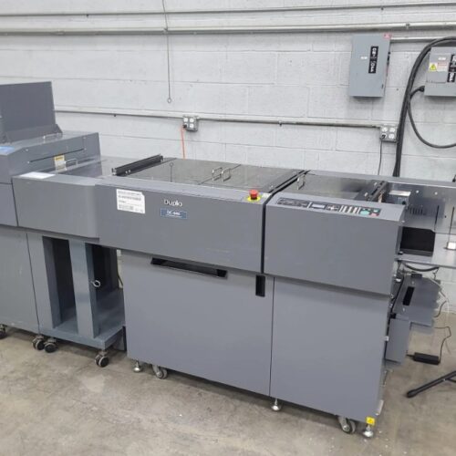 Duplo DC-646 Slitter / Cutter / Creasing Machine w/ DC-F1 Folder, DC-SC1 Straight Conveyor, and Composition Laptop (Used) Item # UE-072825K