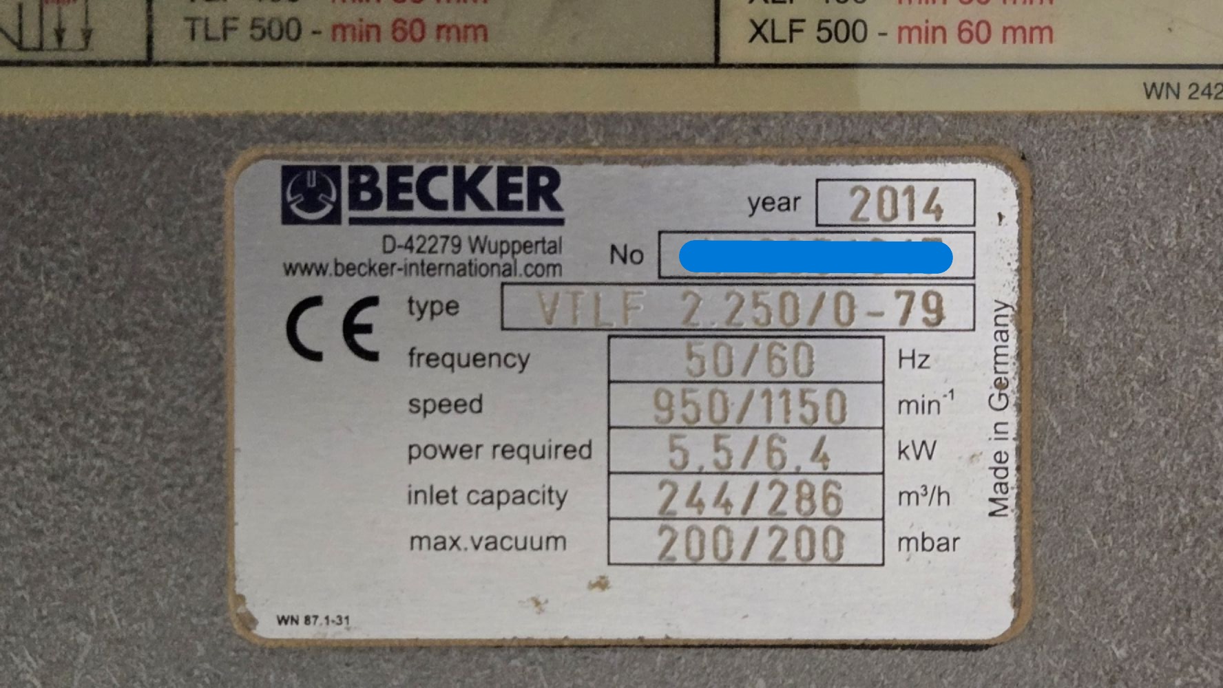 Becker 10HP Vacuum Pump (Used) Item # UE-080625A