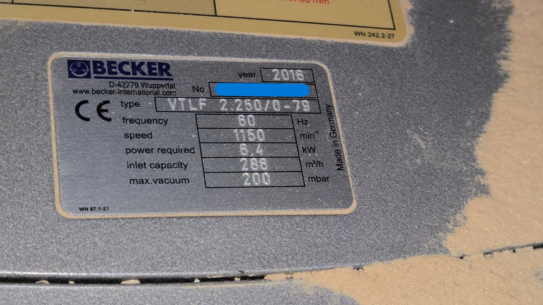 Becker 10HP Vacuum Pump (Used) Item # UE-080625A