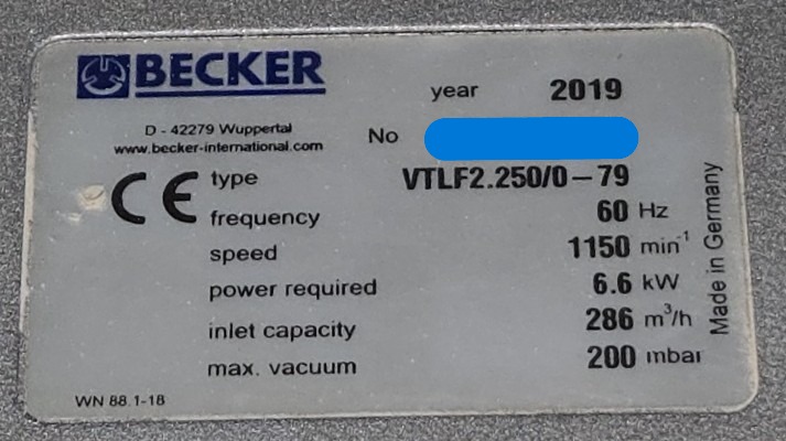 Becker 10HP Vacuum Pump (Used) Item # UE-080625A