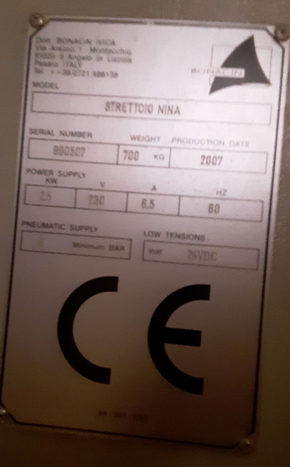 Bonacin Strettoio NINA Clamping Machine (Used) Item # UE-091725D