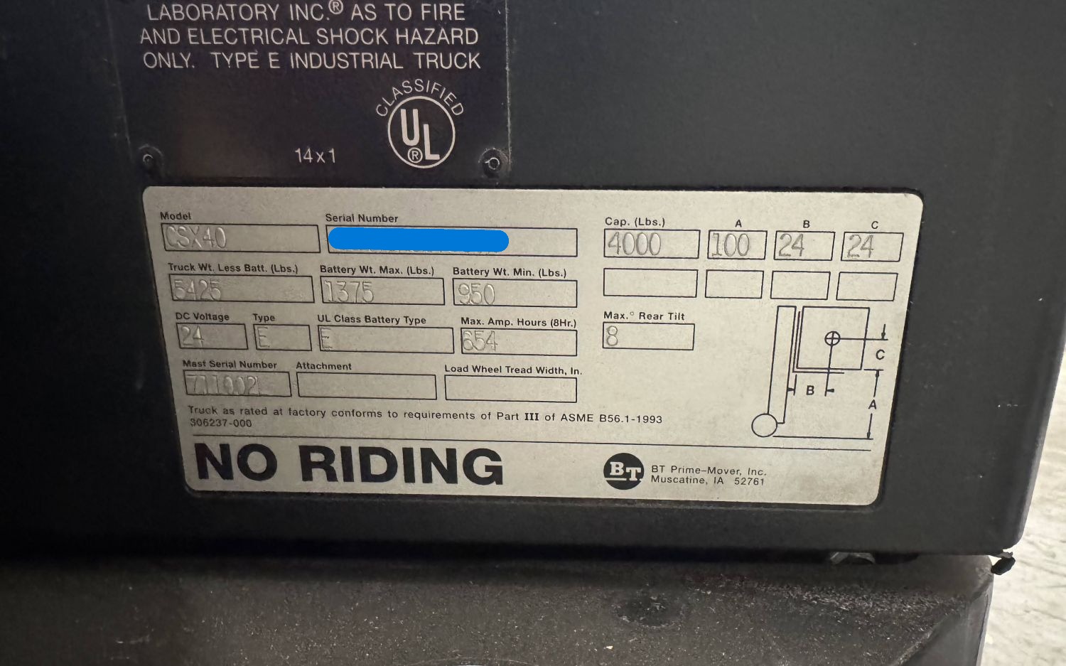 BT Prime-Mover CSX40 4000lb Electric Walkie Forklift Pallet Jack (Used) Item # UE-092225B