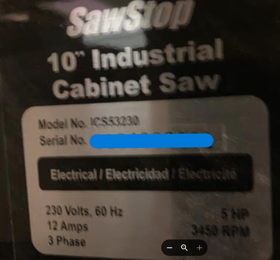 SawStop ICS53230-52 5HP Industrial Cabinet Table Saw (Used) Item # UE-092625C