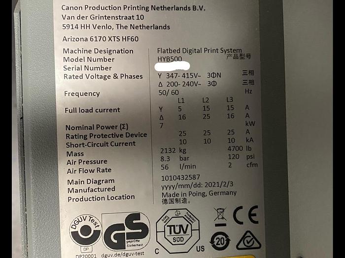 Canon Arizona 6170 XTS Mark I UV flatbed Printer (Used) Item # UE-111325B