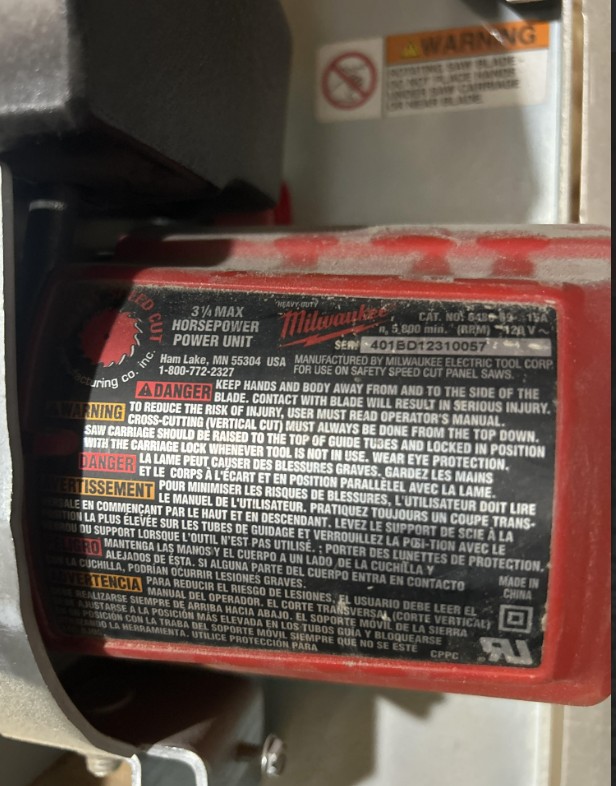 Milwaukee Model 6480 15 AMP / 3.25 HP Panel Saw (Used) Item # UE-112025A