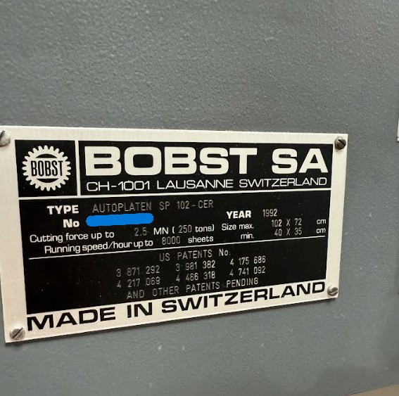 Bobst Autoplaten SP 102-CER 28×40″ Die Cutter (Used) Item # UE-120825C