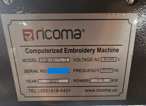 Ricoma 1501TC Single Head – 15 Needle Commercial Embroidery Machines (Used) Item # MP-012326C