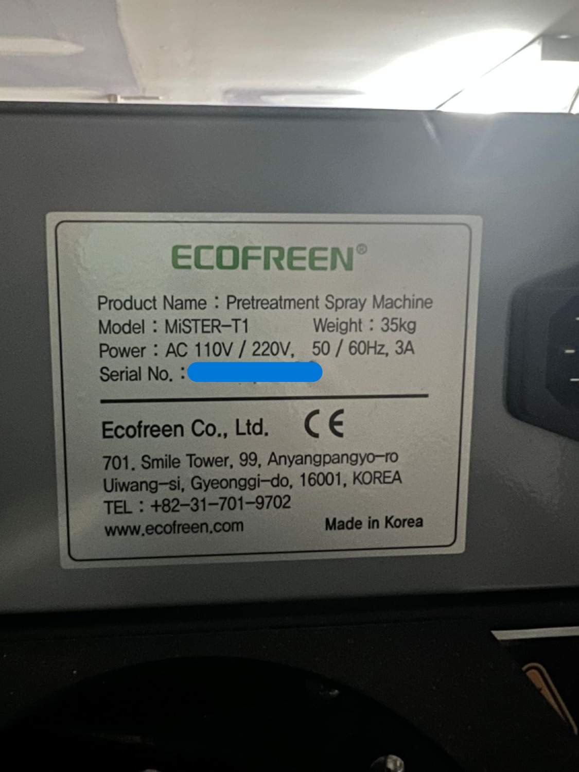 Ecofreen Mister T-1 Pretreatment Spray Mister (Used) Item # UE-010226A