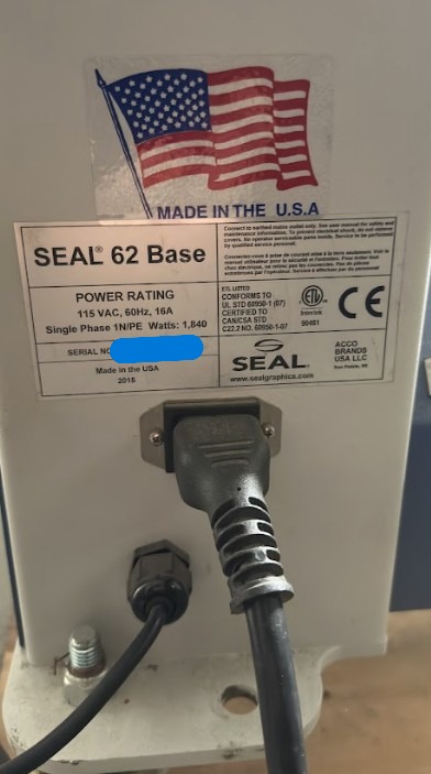 Seal 62 Base Laminator (Used) Item # UE-011326I