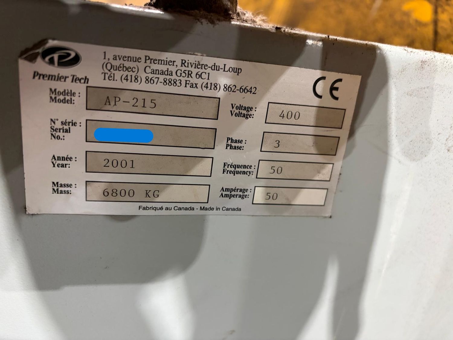 Premier Tech EM-600R1 Bailing Machine & AP-215 Palletizer System (Used) Item # UE-012026D