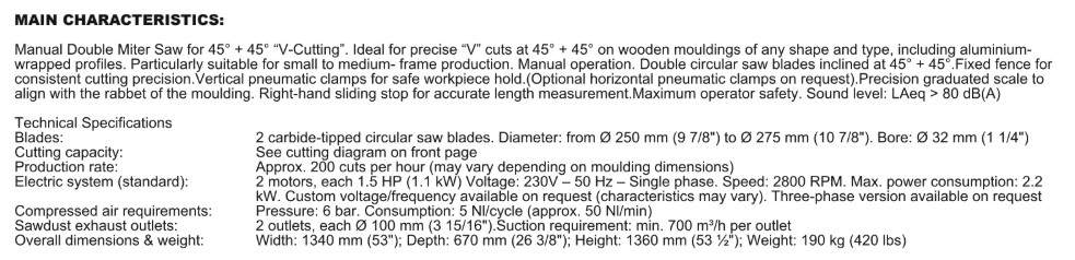 Brevetti Super Prisma Double Miter Saw (New) Item # TM-104150