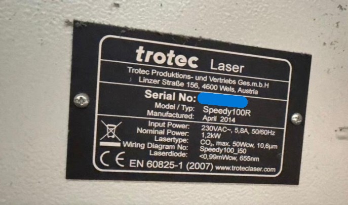 Trotec Speedy 100R 50 Watt CO2 Laser Engraver (Used) Item # UE-021726A