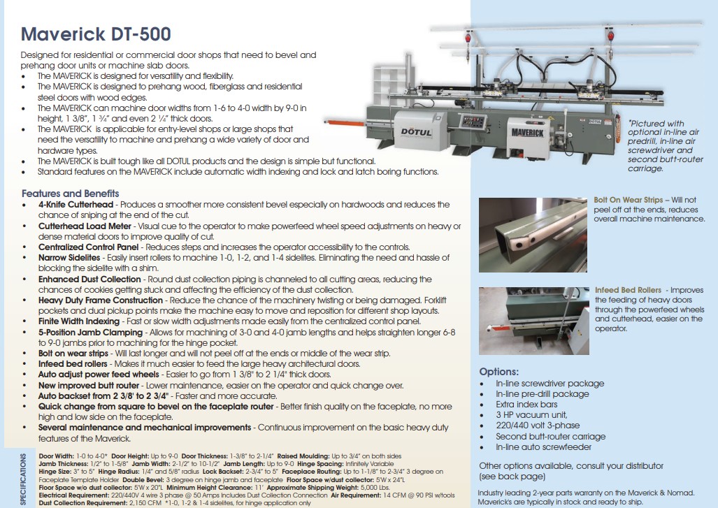 Dotul Maverick DT-500 Door Machine (New) Item # GS-101080