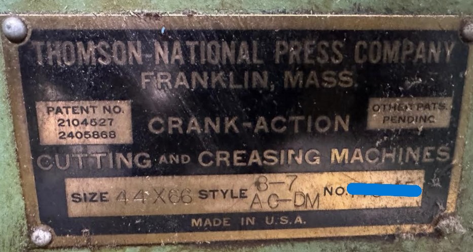 Thomson 44×66″ Style 8-7-AC-DM Clamshell Die Cutter (Used) Item # UE-032426K