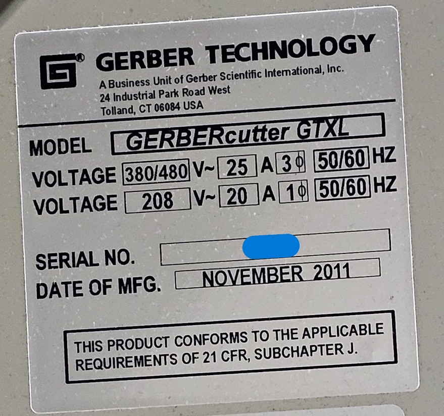 GERBERcutter GTxL Automated Cutting System (Used) Item # UE-043026B