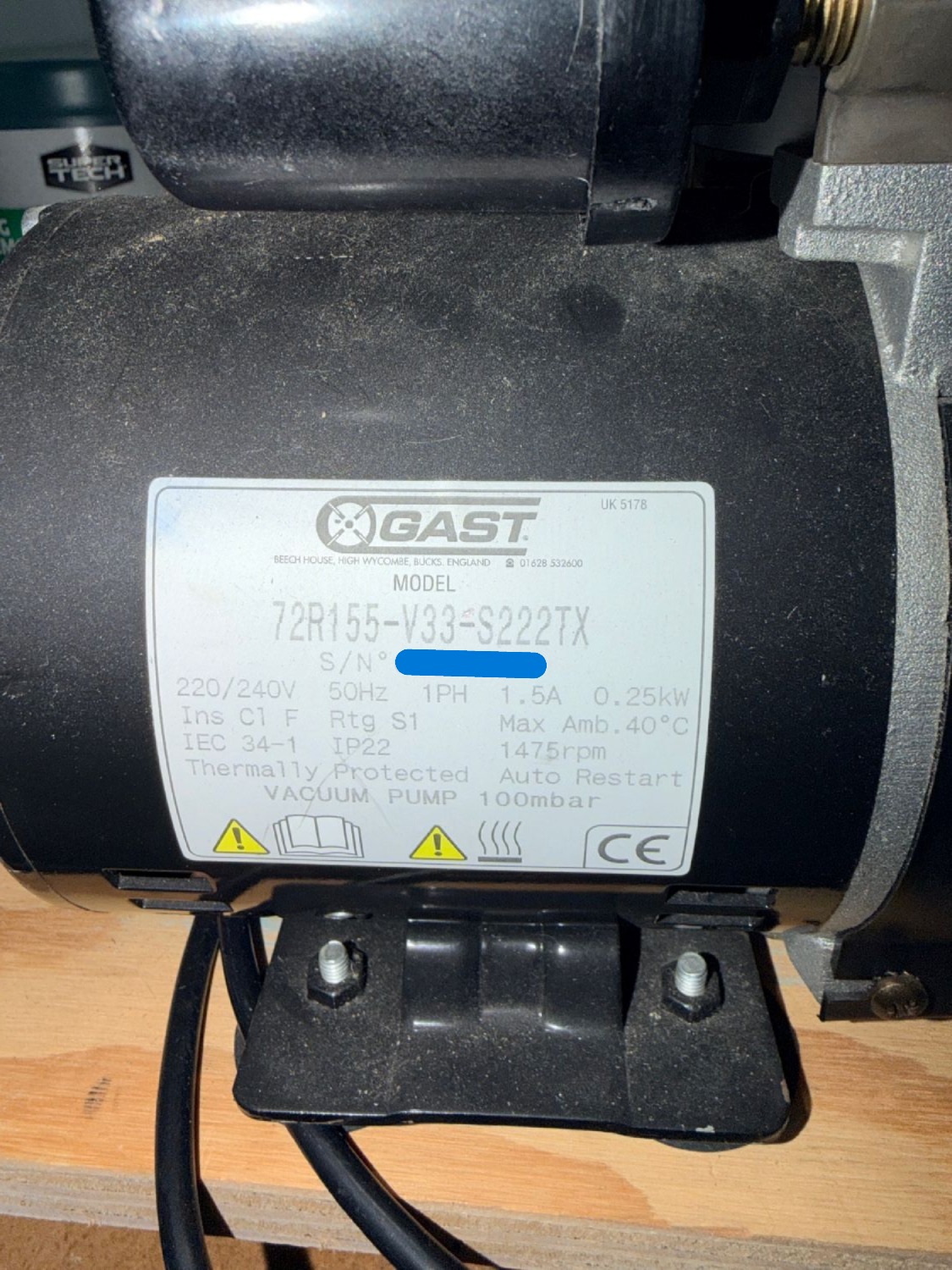 Gast Model 72R155 Vacuum Pump (Used) Item # UE-043026C