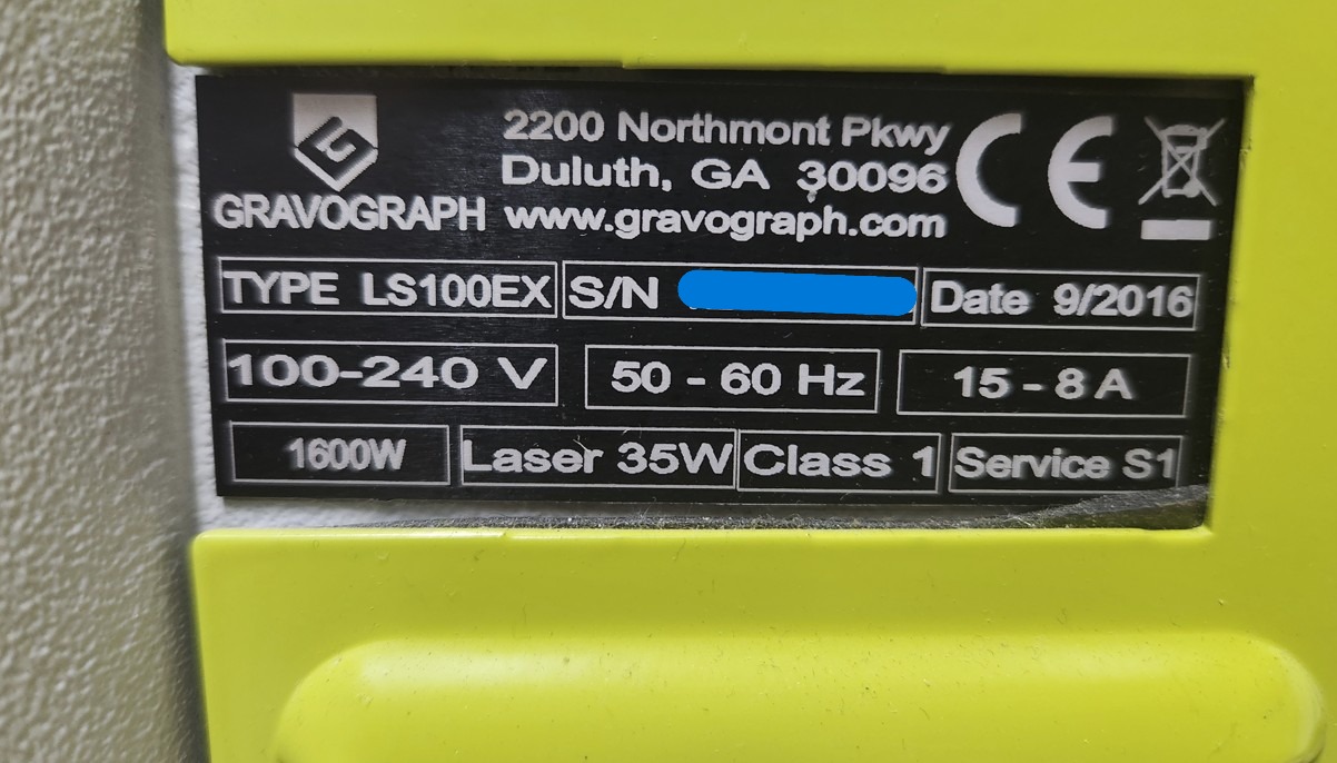 Gravotech LS100EX 35W CO2 Laser Engraving Machine (Used) Item # UE-061526A