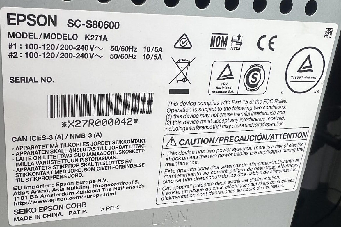 Epson SureColor S80600 Solvent Printer (Used) Item # UE-062526B