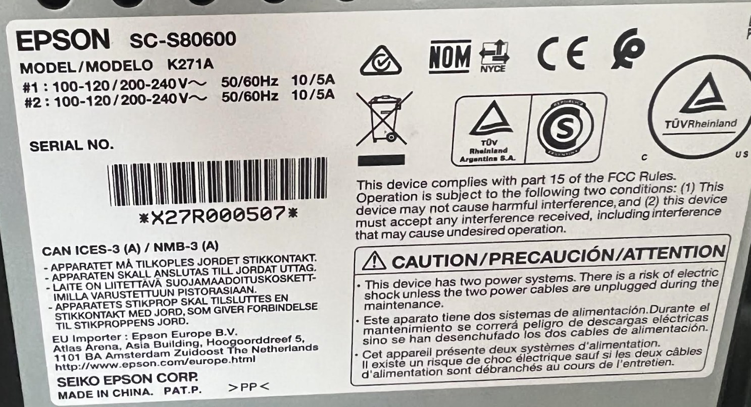 Epson SureColor S80600 Solvent Printer (Used) Item # UE-062526B