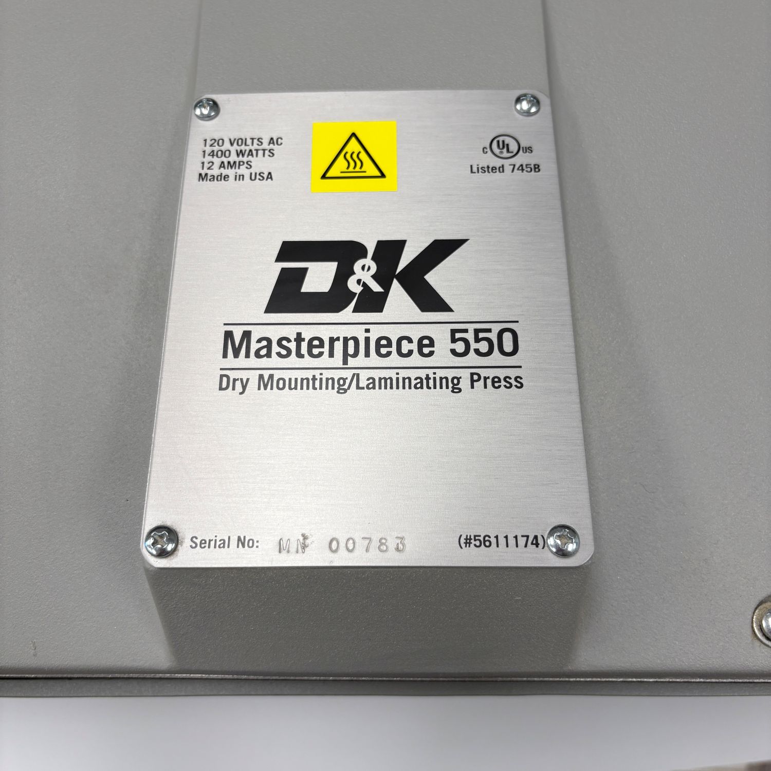 D&K Masterpiece 550 Dry Mounting / Laminating Press (Used) Item # UE-062526E