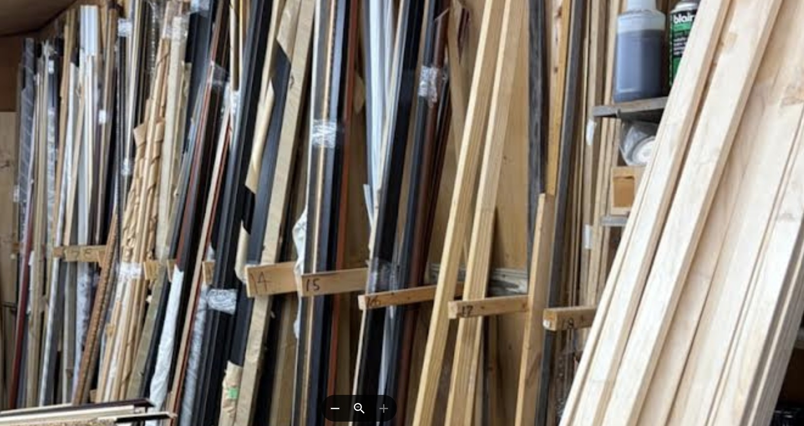 Picture Frame Moulding, Matboard, Foamboard, Glass, and Hardware Supply Lot (Used) Item # UE-070726A