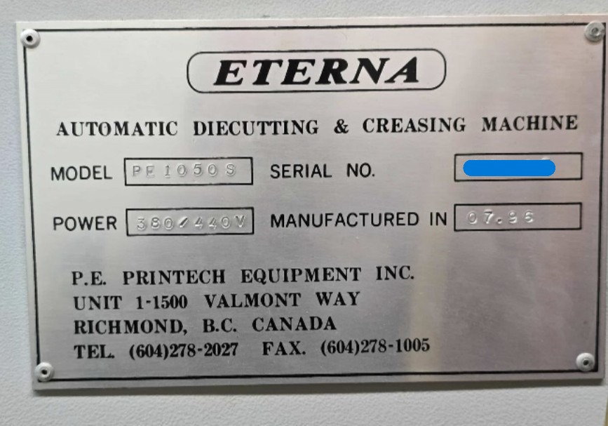 Brausse / Printech Eterna PE 1050S Automatic Die-Cutting and Creasing Machine (Used) Item # UE-071626K