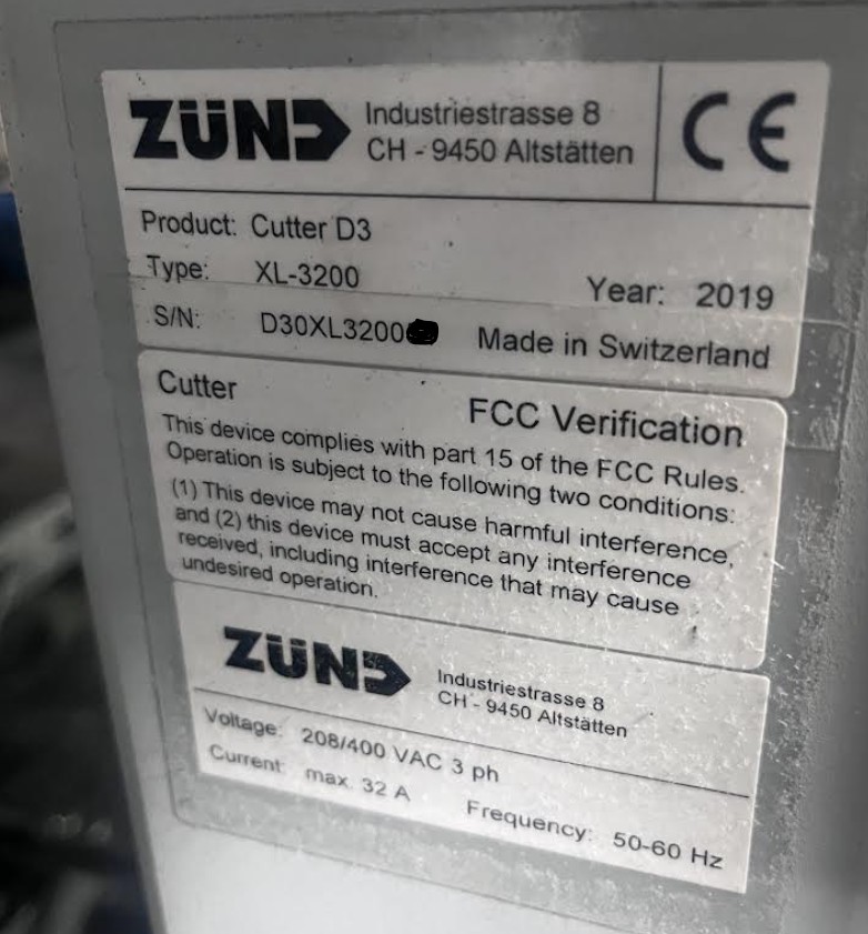 ZUND D3 X-L3200 CNC Cutting Table + Converting Support Equipment (Used) Item # UE-071726E