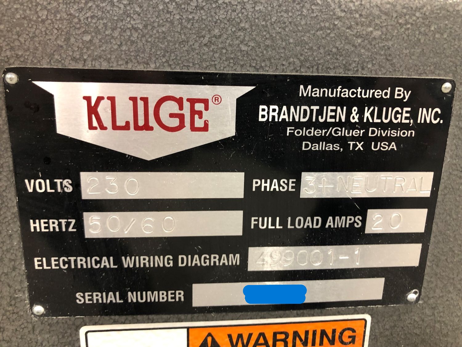 Kluge UniFold Automatic Folder – Gluer (Used) Item # UE-081326I
